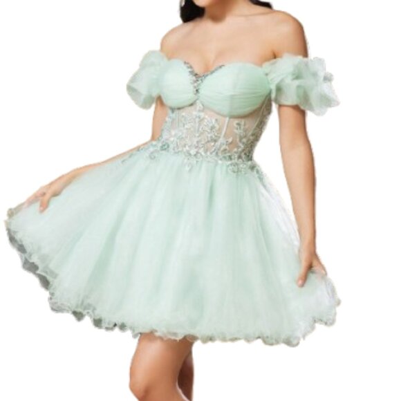 NWT May Queen MQ2164 Tulle Cocktail Dress Sage Size 12 - Picture 1 of 4